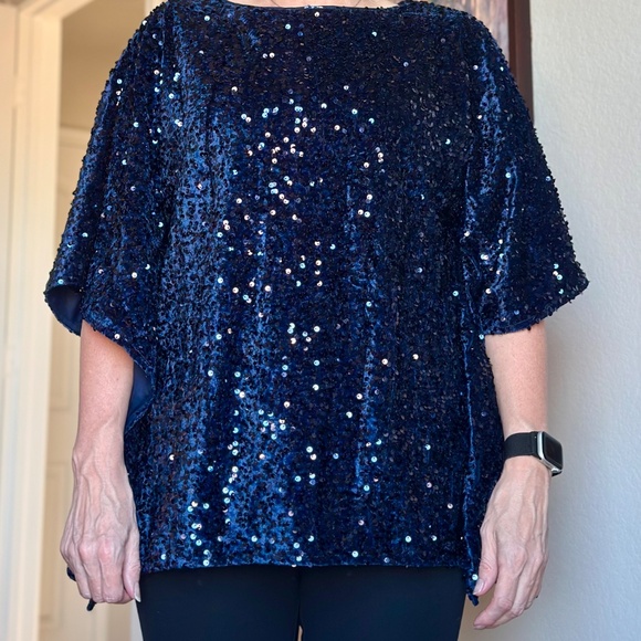 Jingle Belles by Kim Gravel Sequin Paillette Velvet Poncho XS Pageant blue - Picture 5 of 12